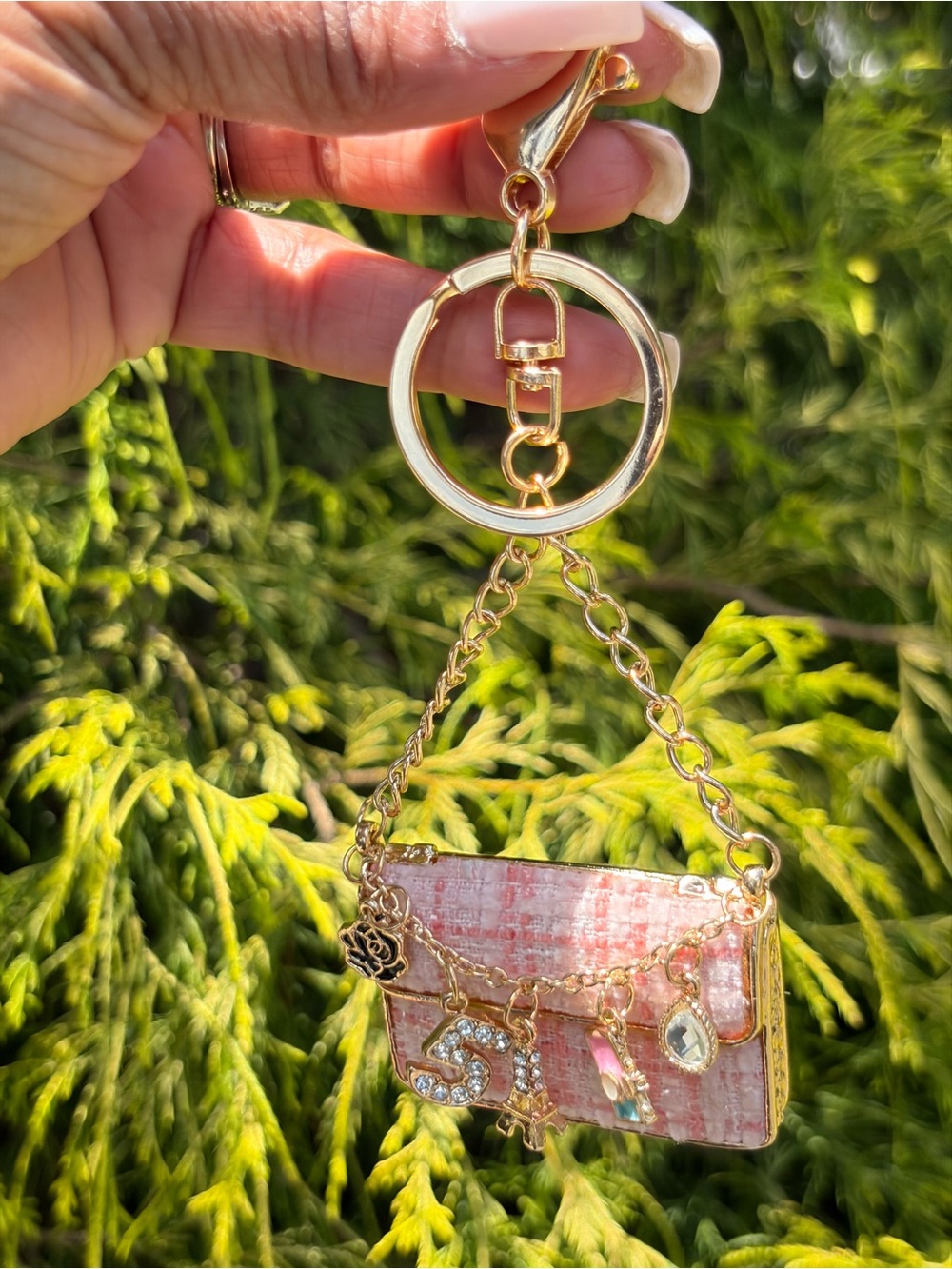 Pink Tweed Chain Charm Shoulder Bag - Picture 3 of 4